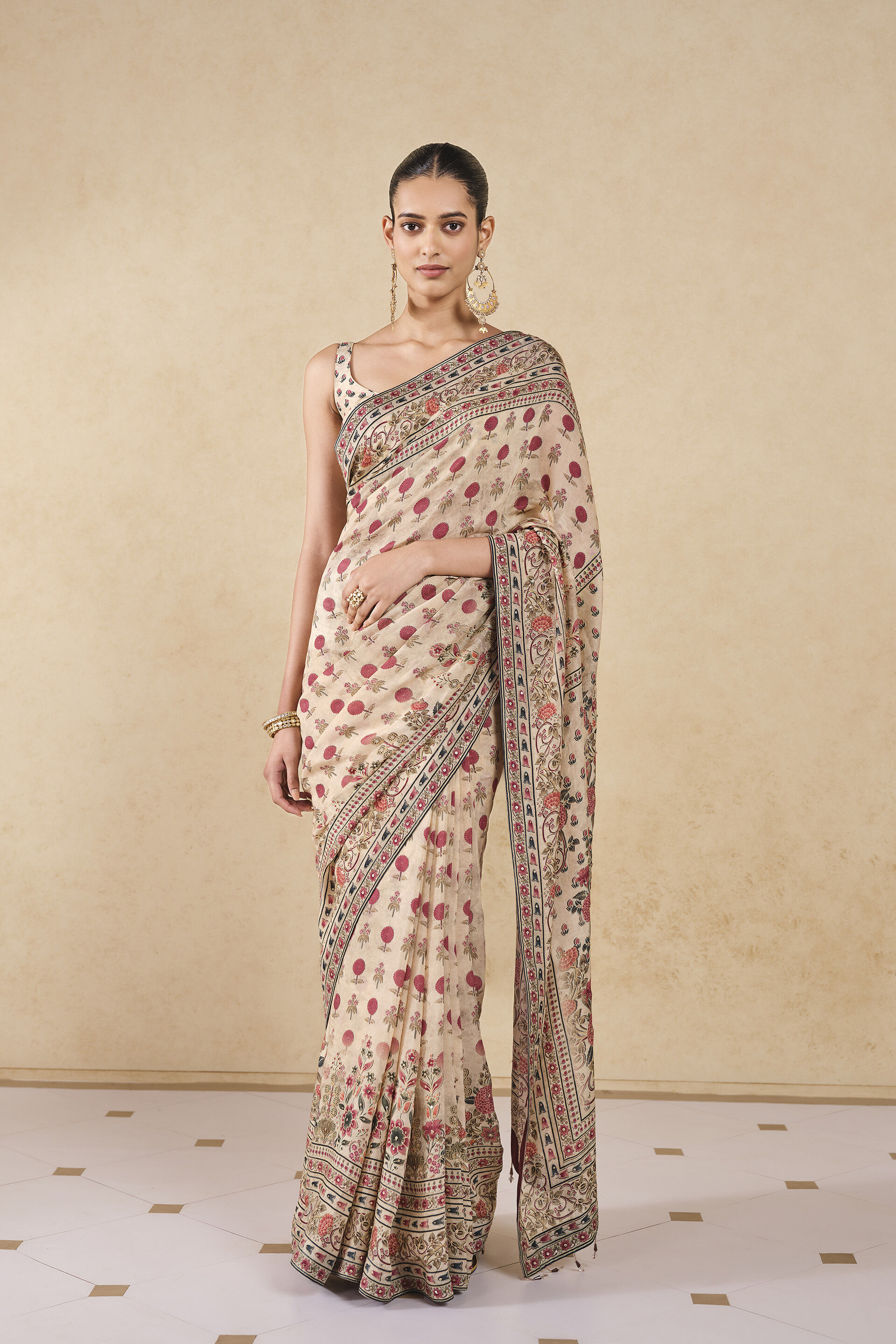 Aban Printed Silk Saree - Ivory, Ivory, image 1